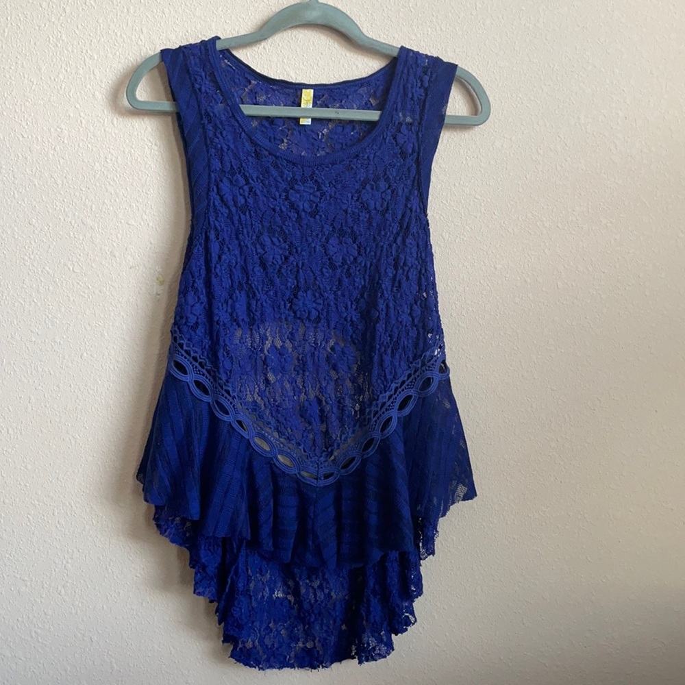 Free People Hi-Low Flowy Blouse with Cutout Back